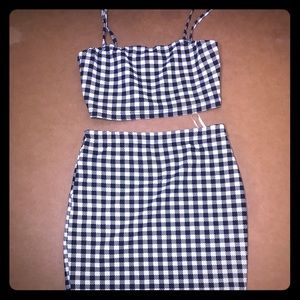 Blue and white checkered shirt and skirt set